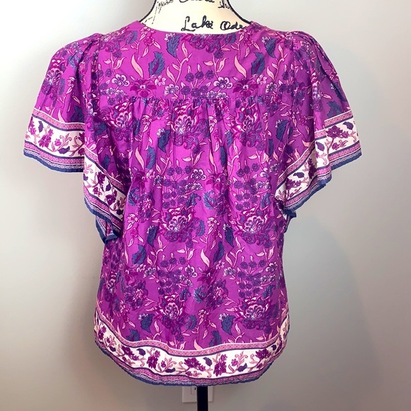 C&C California Boho Floral Print Flutter Sleeve Top NWT - Picture 2 of 8